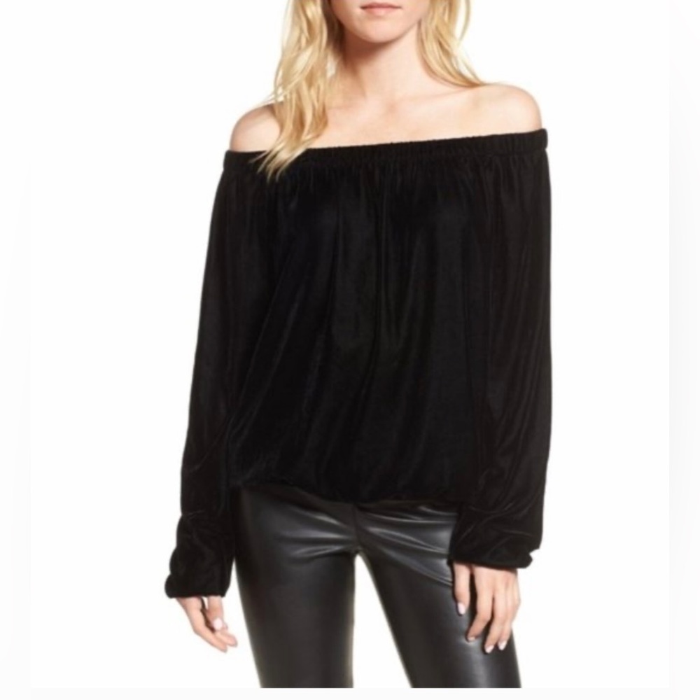 Bailey 44 Black Velvet Off Shoulder Top Long Sleeves Size Large